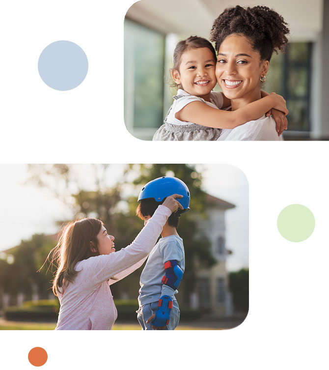 mom holding young child, mom putting bike helmet on child's head, autism diagnostic services